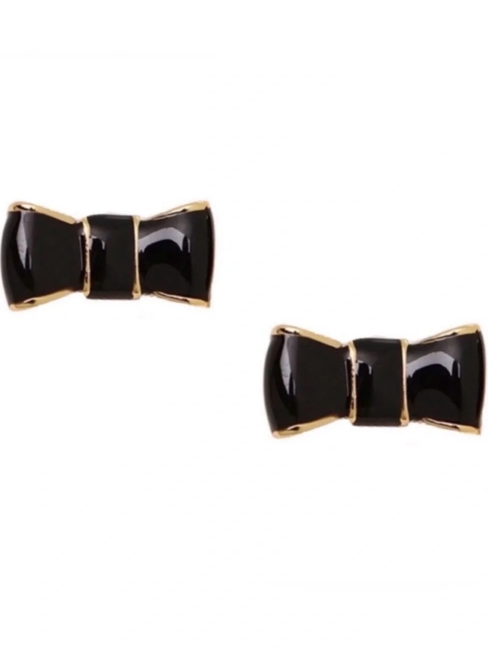 Kate Spade Take A Bow Black Enamel Stud Earrings - Gold